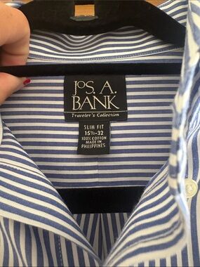 Jos. A. Bank Blue and White Striped Men's Dress Shirt